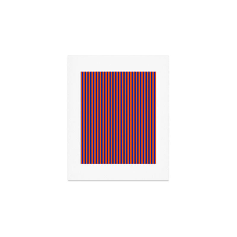 Ultra Fine Stripe Narrow Vertical Pinstripe Pattern in Bold Blue and Orange Art Print Gallery Image 1