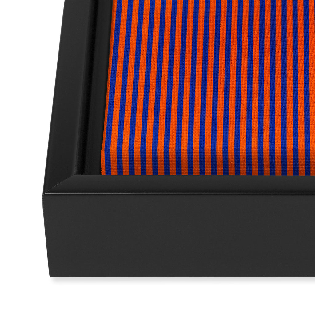 Ultra Fine Stripe Narrow Vertical Pinstripe Pattern in Bold Blue and Orange Framed Canvas Print Gallery Image 3