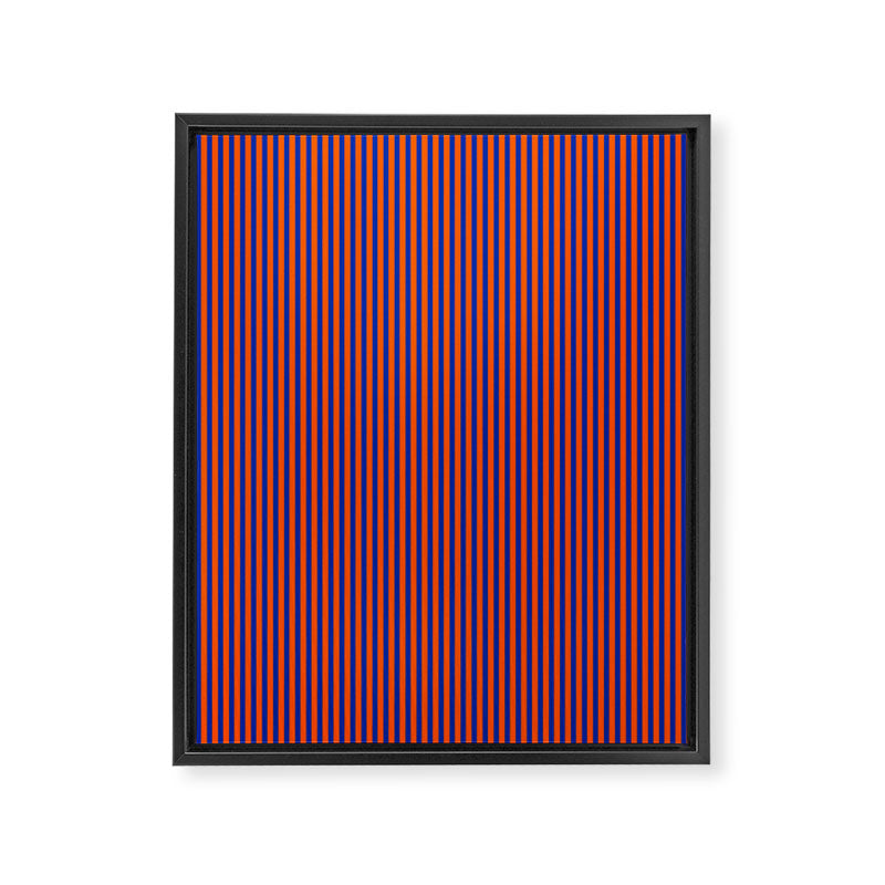 Ultra Fine Stripe Narrow Vertical Pinstripe Pattern in Bold Blue and Orange Framed Canvas Print Gallery Image 6