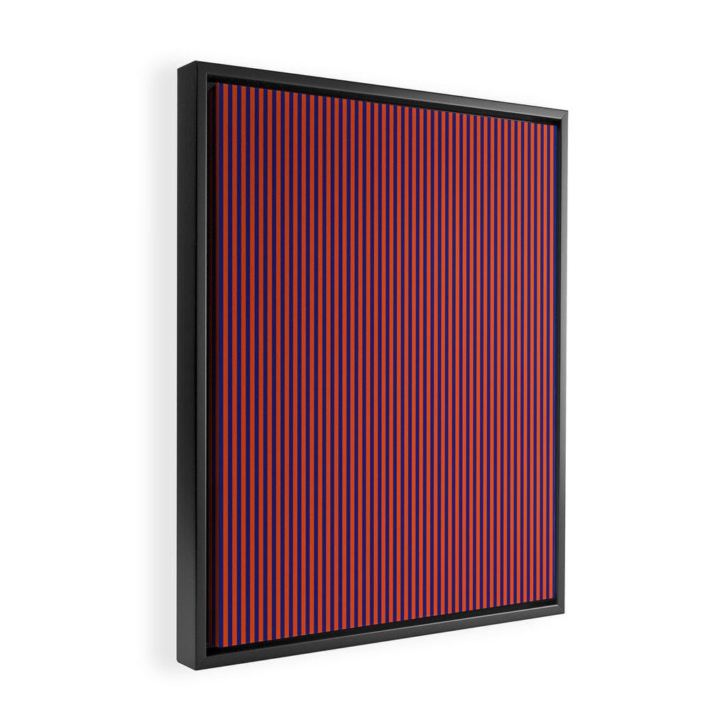 Ultra Fine Stripe Narrow Vertical Pinstripe Pattern in Bold Blue and Orange Framed Canvas Print Gallery Image 2