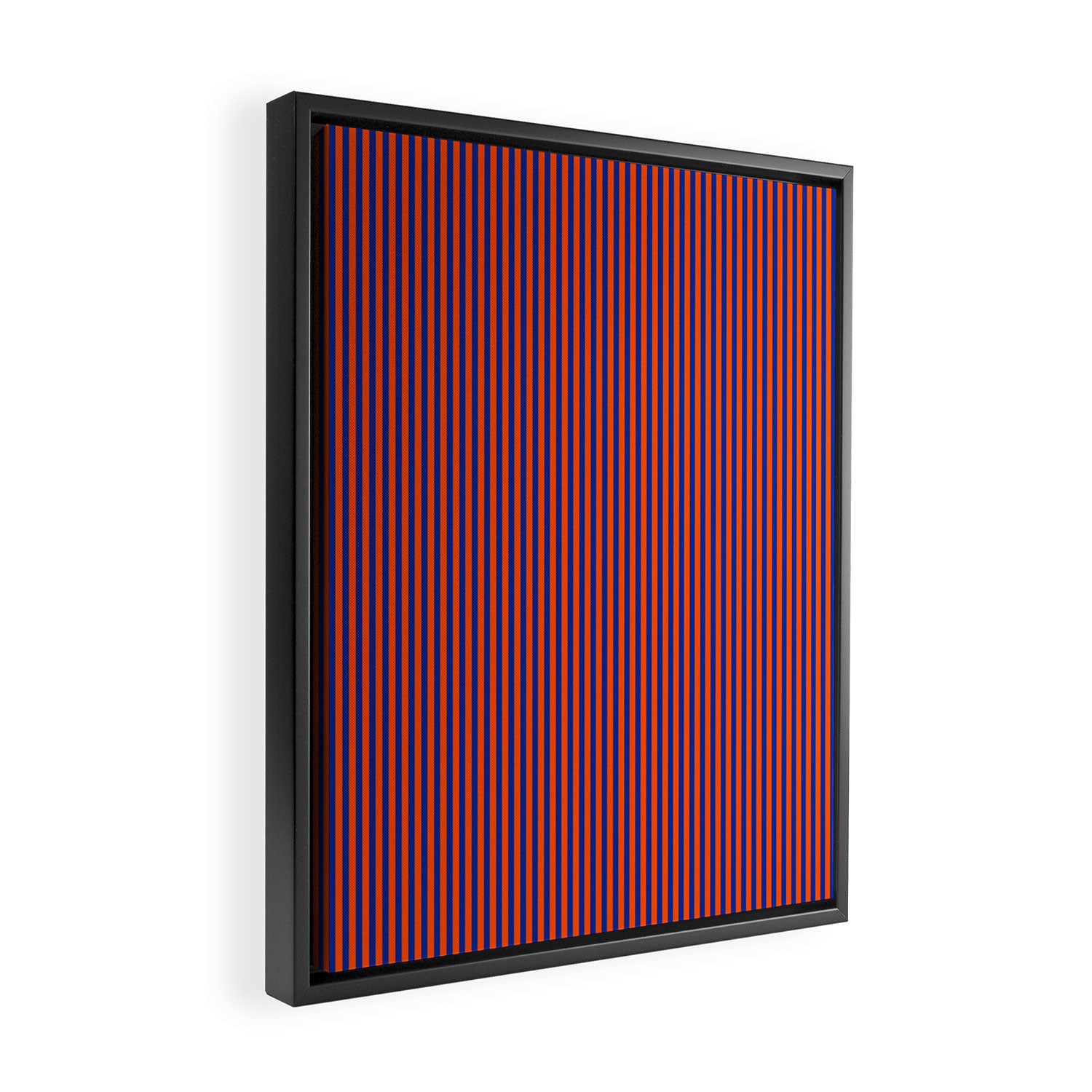 Ultra Fine Stripe Narrow Vertical Pinstripe Pattern in Bold Blue and Orange Framed Canvas Print Gallery Image 2