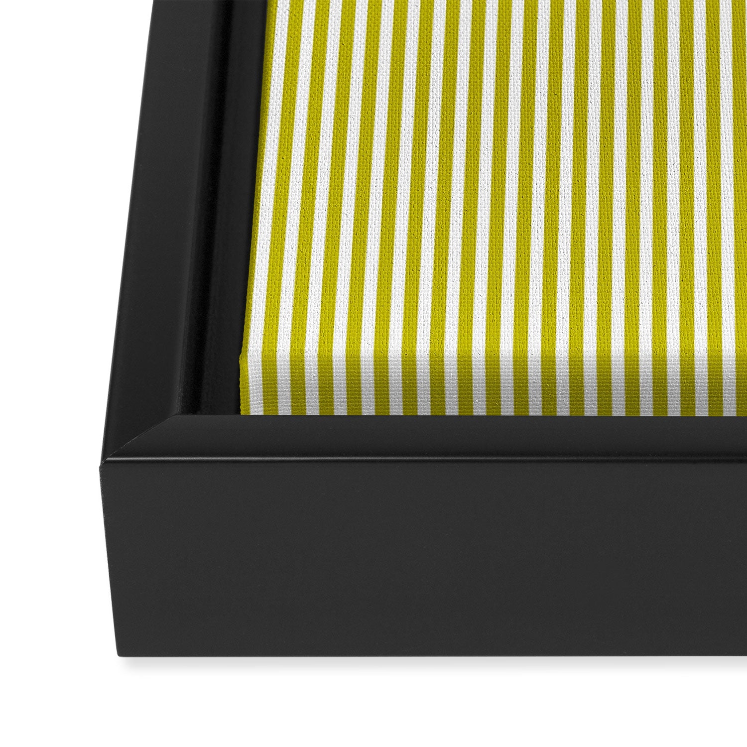 Ultra Fine Stripe Narrow Vertical Pinstripe Pattern in Chartreuse and White Framed Canvas Print Gallery Image 3
