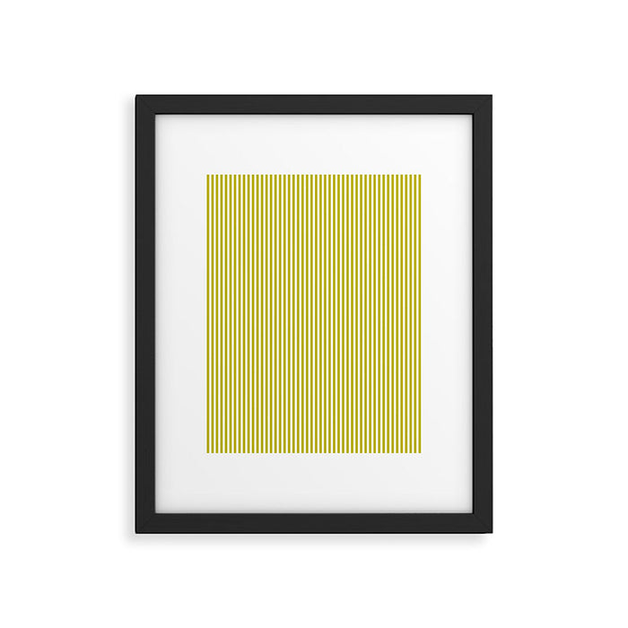 Ultra Fine Stripe Narrow Vertical Pinstripe Pattern in Chartreuse and White Framed Art Print Gallery Image 1
