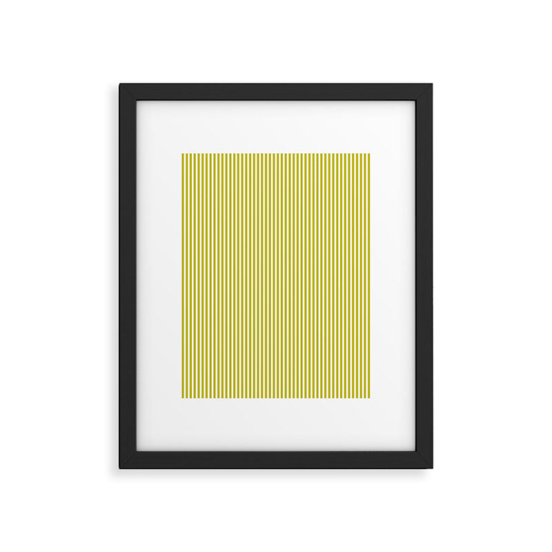 Ultra Fine Stripe Narrow Vertical Pinstripe Pattern in Chartreuse and White Framed Art Print Gallery Image 5