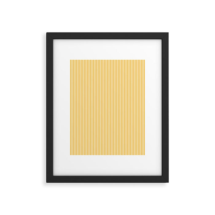 Ultra Fine Stripe Narrow Vertical Pinstripe Pattern in Coastal Italian Lemon Yellow Framed Art Print Gallery Image 1