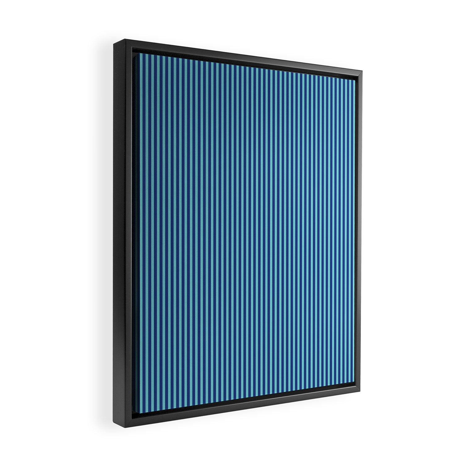 Ultra Fine Stripe Narrow Vertical Pinstripe Pattern in Double Blue Framed Canvas Print Gallery Image 2