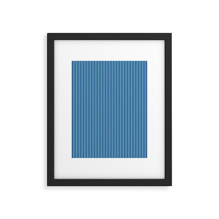 Ultra Fine Stripe Narrow Vertical Pinstripe Pattern in Double Blue Framed Art Print Gallery Image 1