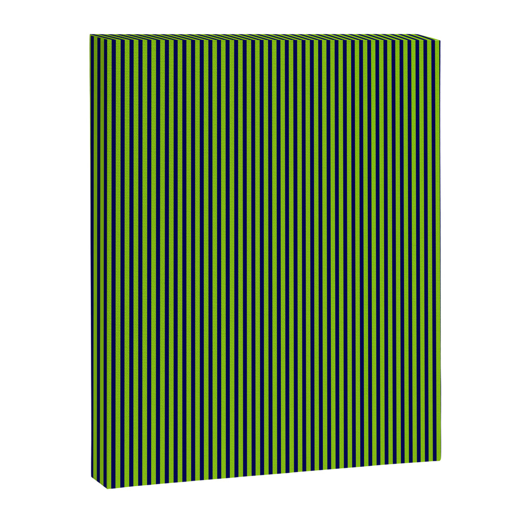 Ultra Fine Stripe Narrow Vertical Pinstripe Pattern in Lime Green and Navy Blue Canvas Print Gallery Image 6