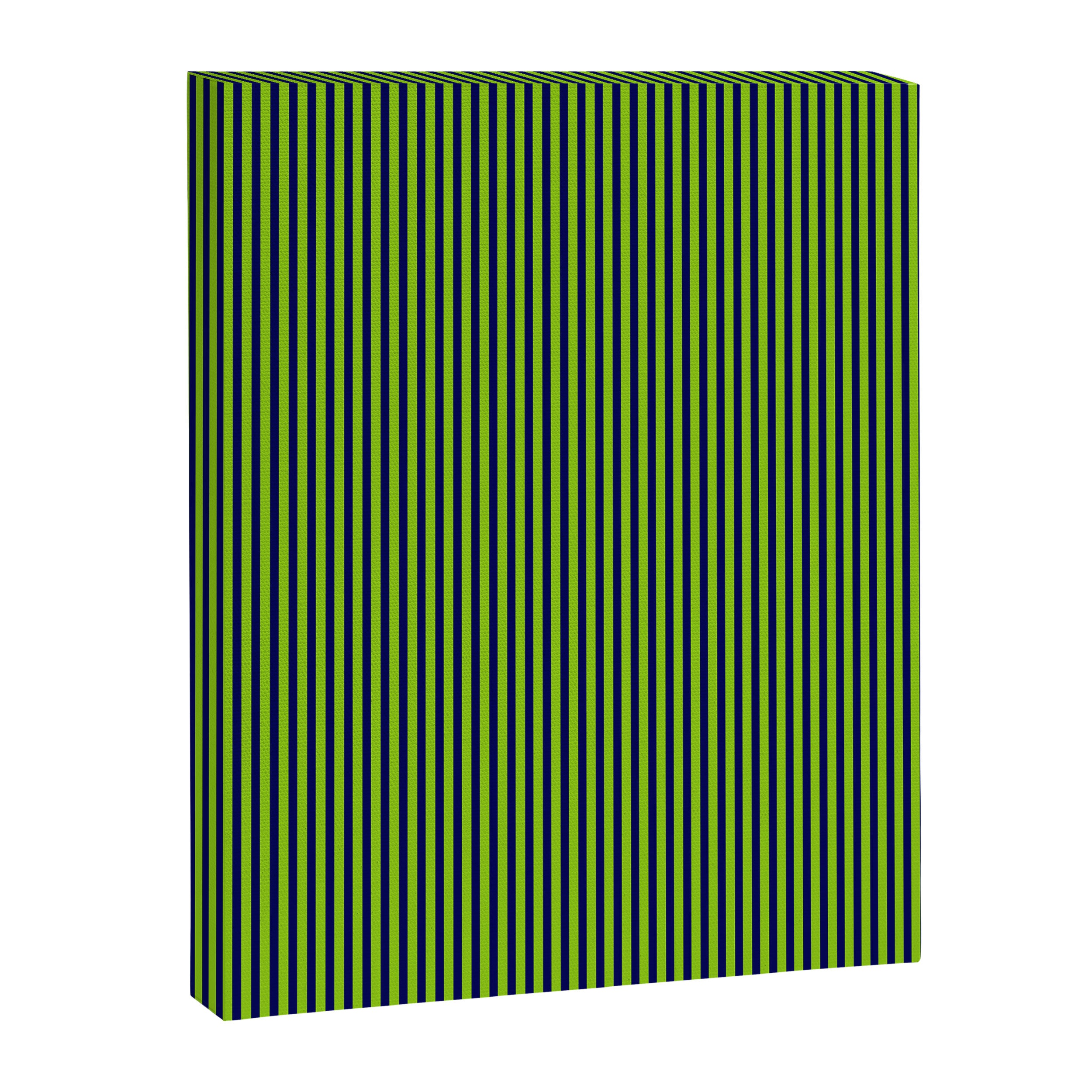 Ultra Fine Stripe Narrow Vertical Pinstripe Pattern in Lime Green and Navy Blue Canvas Print Gallery Image 6