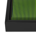 Ultra Fine Stripe Narrow Vertical Pinstripe Pattern in Lime Green and Navy Blue Framed Canvas Print Gallery Image 3