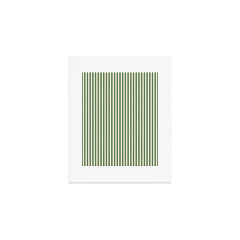 Ultra Fine Stripe Narrow Vertical Pinstripe Pattern in Vintage Green and Beige Art Print Gallery Image 1