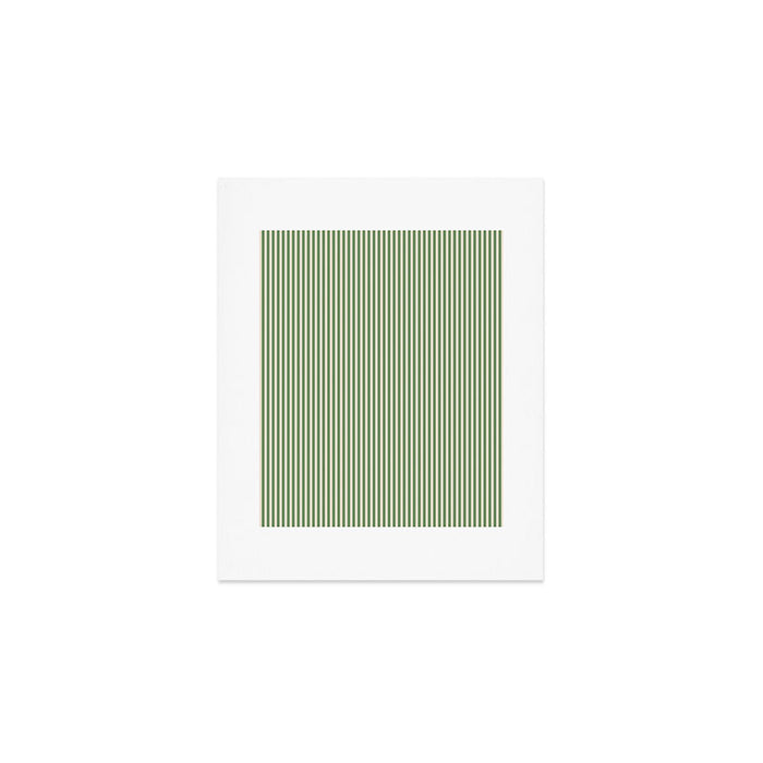 Ultra Fine Stripe Narrow Vertical Pinstripe Pattern in Vintage Green and Beige Art Print Gallery Image 1