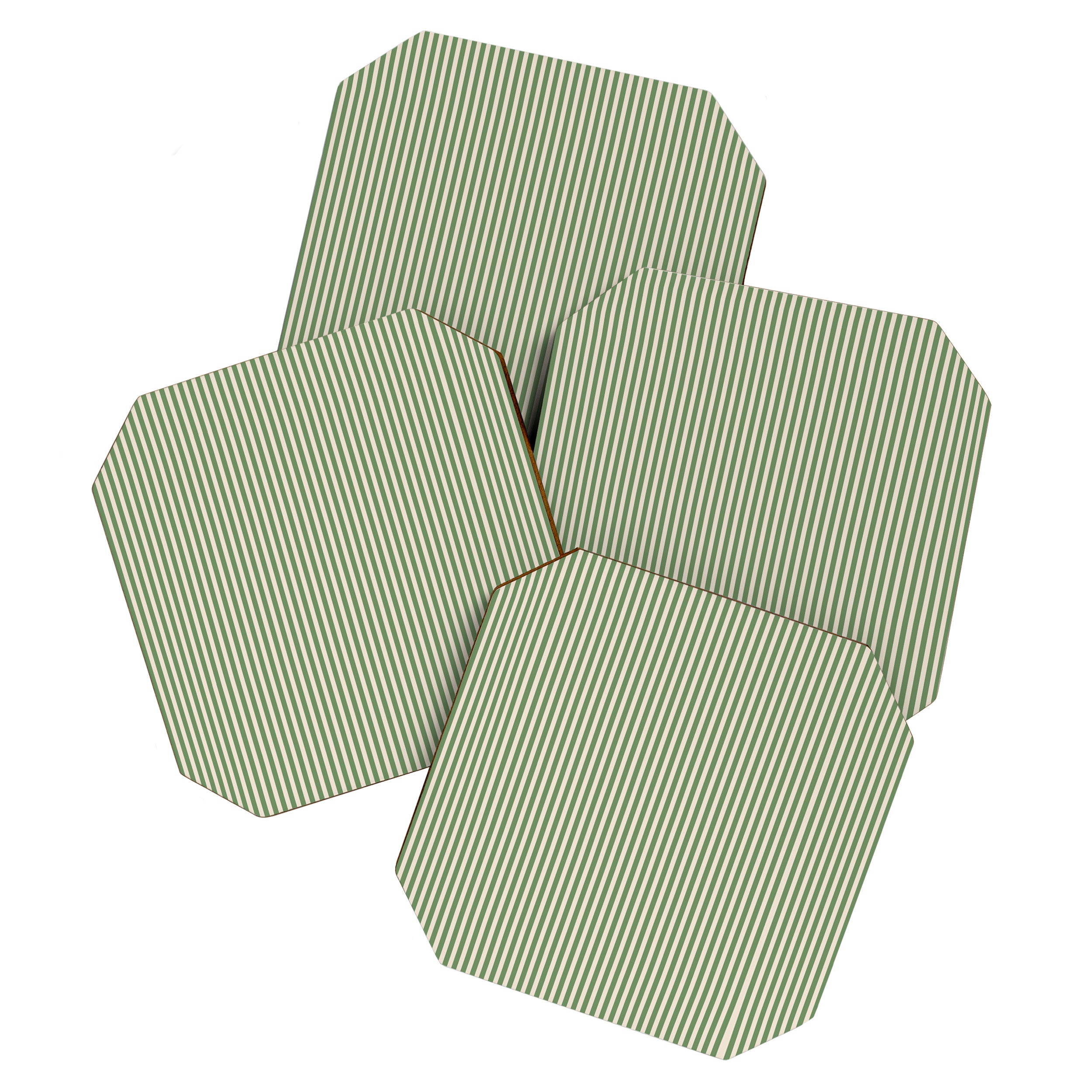 Ultra Fine Stripe Narrow Vertical Pinstripe Pattern in Vintage Green and Beige Coaster Gallery Image 1