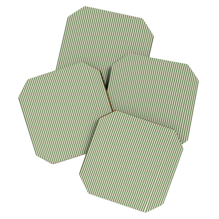 Ultra Fine Stripe Narrow Vertical Pinstripe Pattern in Vintage Green and Beige Coaster Gallery Image 1