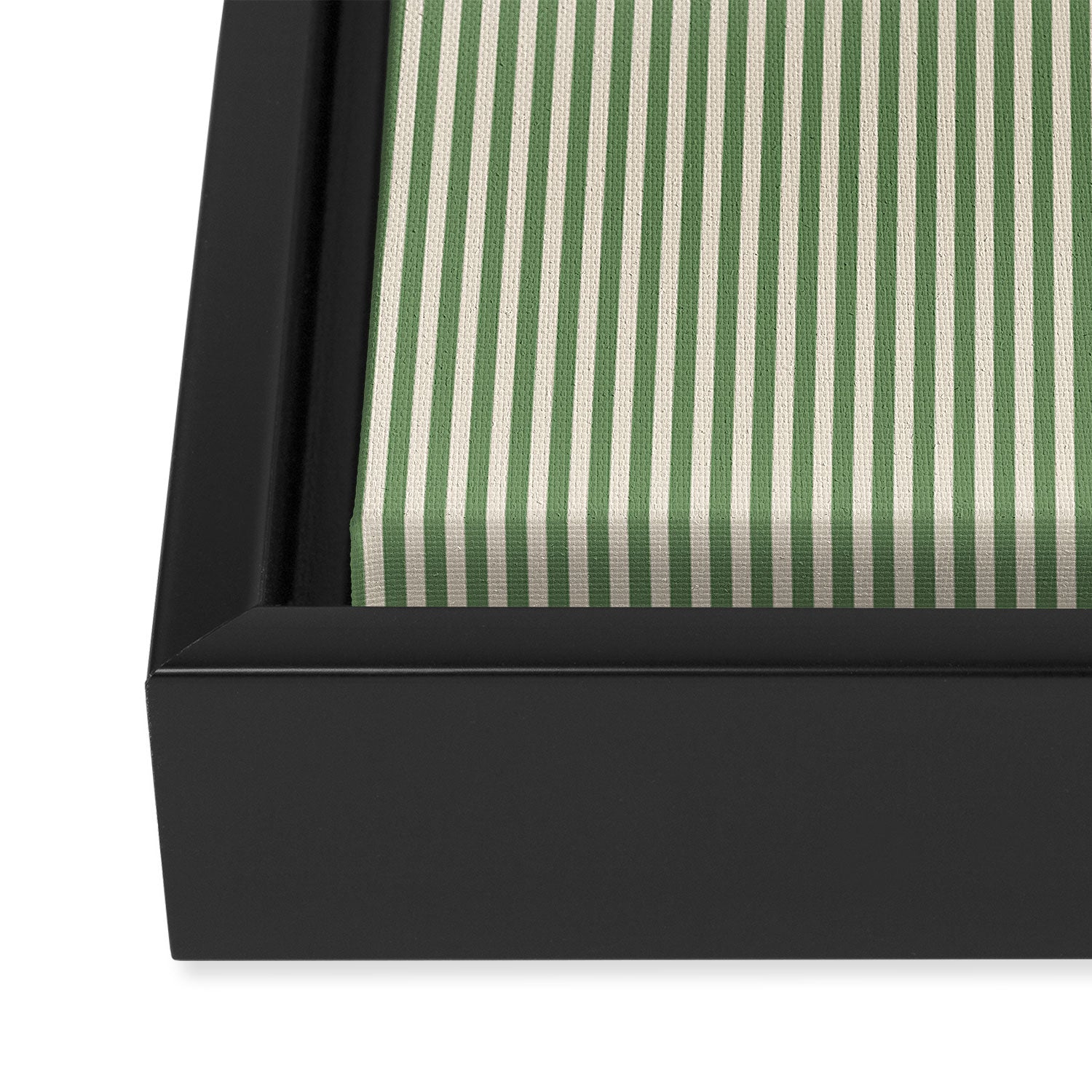Ultra Fine Stripe Narrow Vertical Pinstripe Pattern in Vintage Green and Beige Framed Canvas Print Gallery Image 3