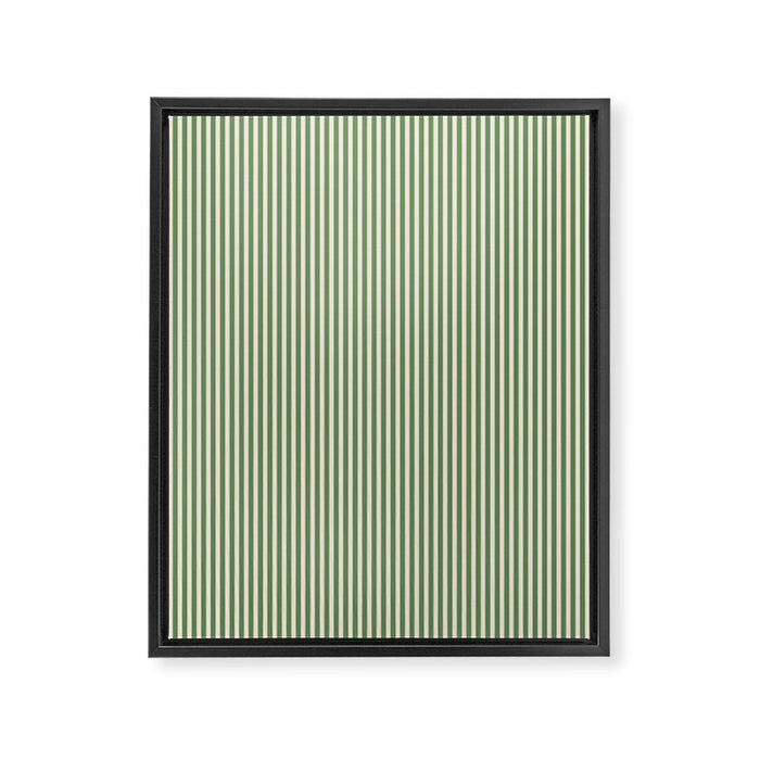 Ultra Fine Stripe Narrow Vertical Pinstripe Pattern in Vintage Green and Beige Framed Canvas Print Gallery Image 1