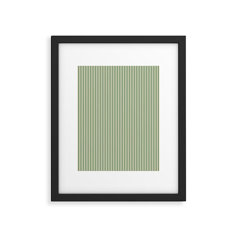 Ultra Fine Stripe Narrow Vertical Pinstripe Pattern in Vintage Green and Beige Framed Art Print Gallery Image 5