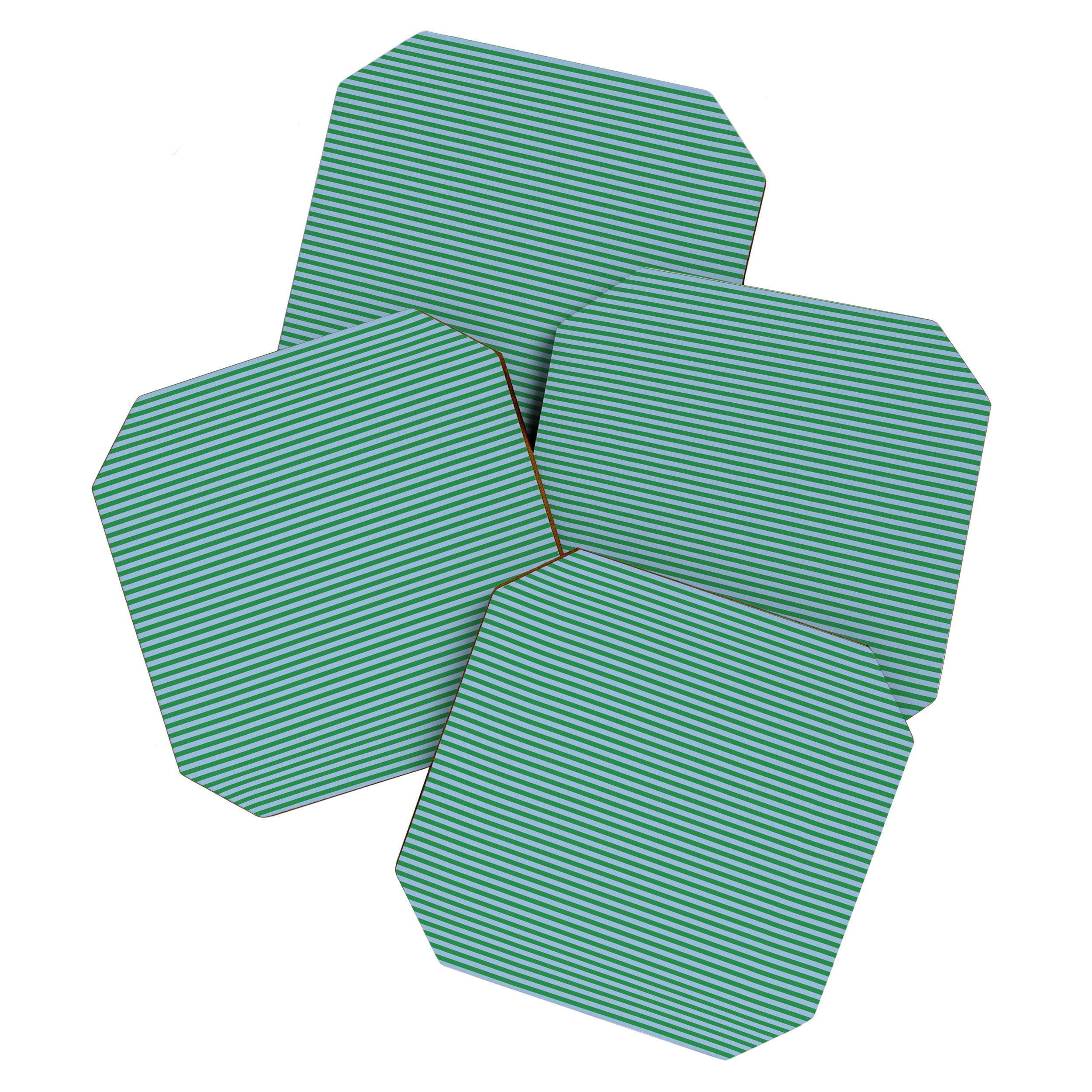 Ultra Fine Stripes Green and Light Blue Thin Stripe Pattern Coaster Gallery Image 1