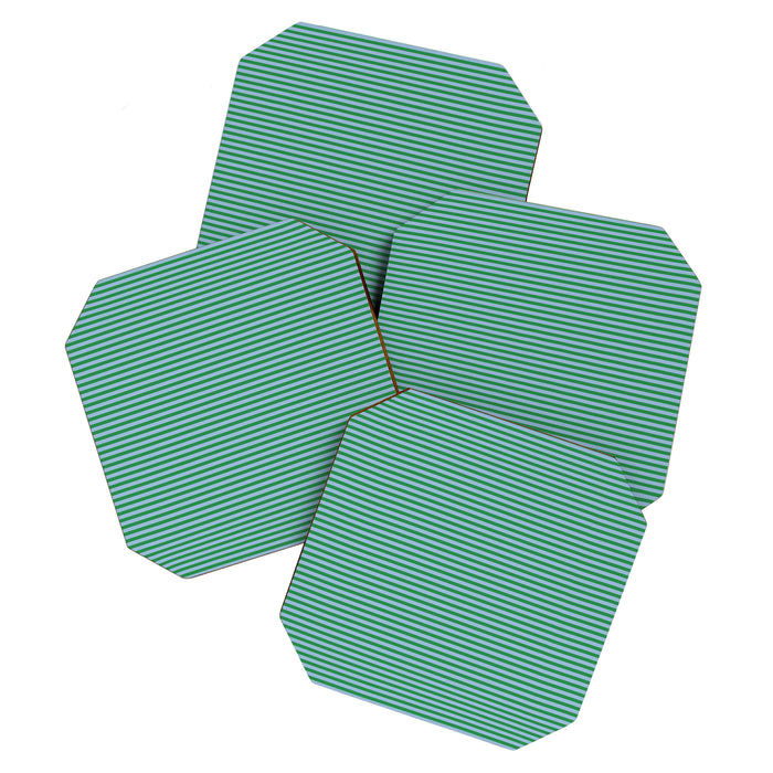 Ultra Fine Stripes Green and Light Blue Thin Stripe Pattern Coaster Gallery Image 1