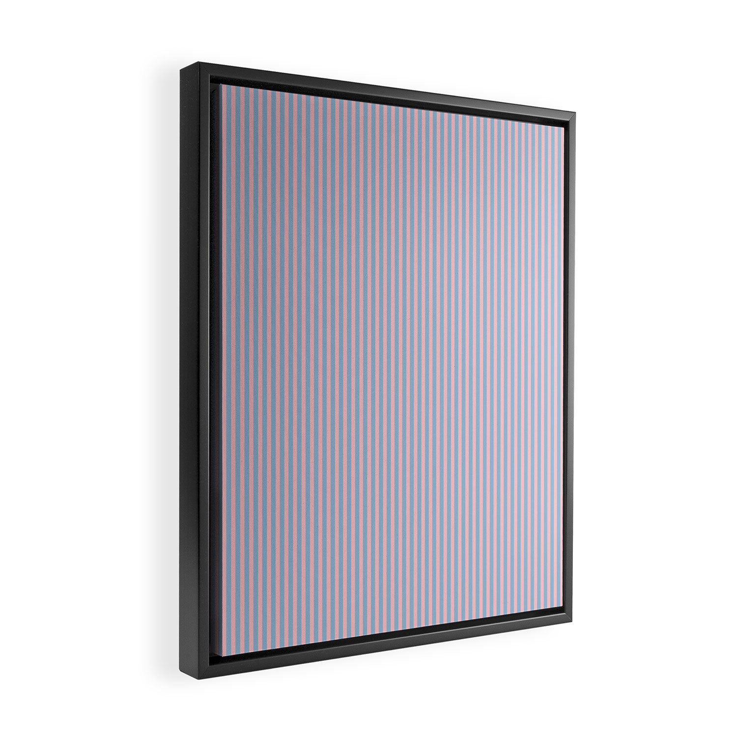 Ultra Fine Stripes Light Blue and Baby Pink Vertical Pattern Framed Canvas Print Gallery Image 2