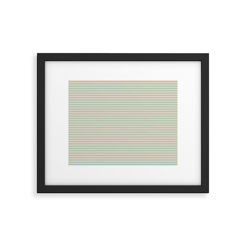 Ultra Fine Stripes Light Celadon Blue Green and Cream Horizontal Pattern Framed Art Print Gallery Image 5