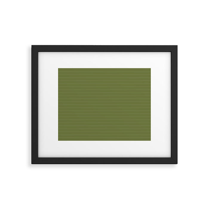 Ultra Fine Stripes Narrow Stripe Pattern in Olive Moss Green Framed Art Print Gallery Image 1