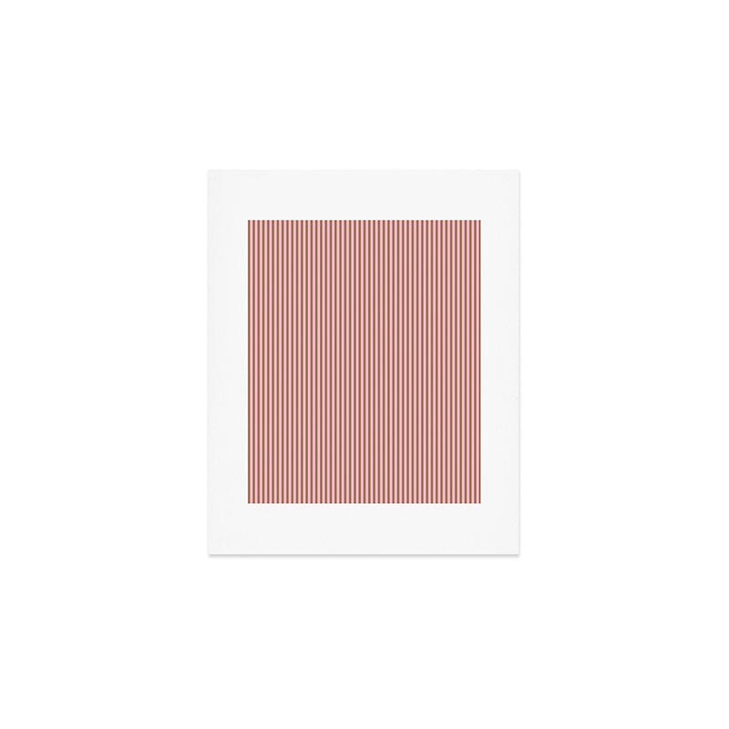Ultra Fine Stripes Narrow Vertical Stripe Pattern in Mocha Brown and Pink Art Print Gallery Image 1