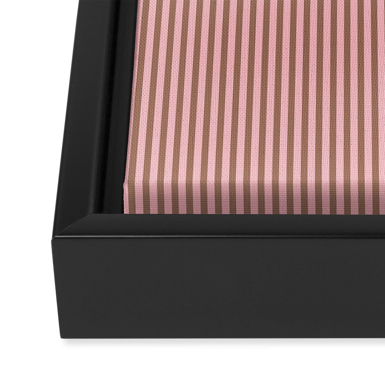 Ultra Fine Stripes Narrow Vertical Stripe Pattern in Mocha Brown and Pink Framed Canvas Print Gallery Image 3