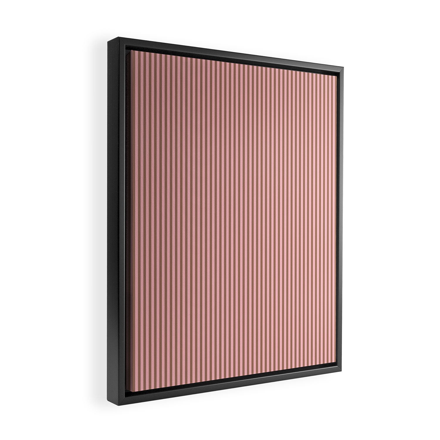 Ultra Fine Stripes Narrow Vertical Stripe Pattern in Mocha Brown and Pink Framed Canvas Print Gallery Image 2