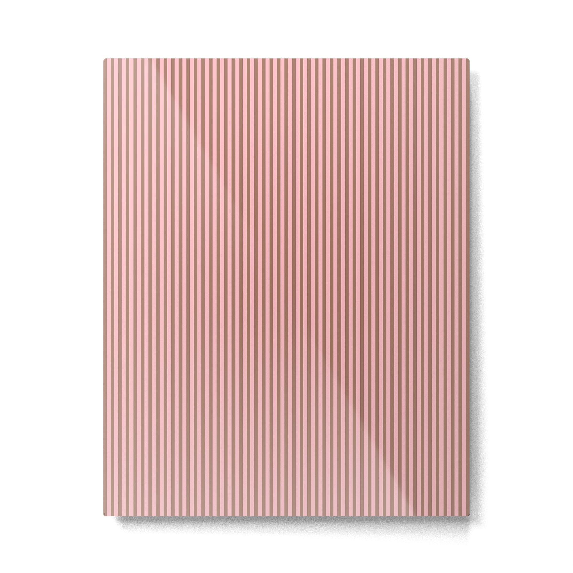 Ultra Fine Stripes Narrow Vertical Stripe Pattern in Mocha Brown and Pink Metal Print Gallery Image 4