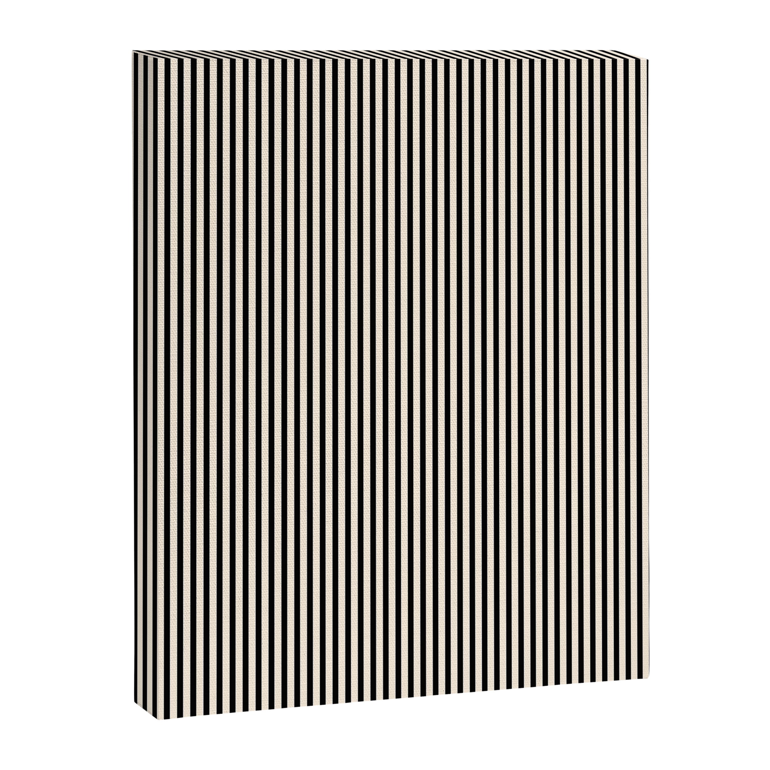 Ultra Fine Stripes Vertical Minimalist Pattern in Black and Almond Cream Canvas Print Gallery Image 6
