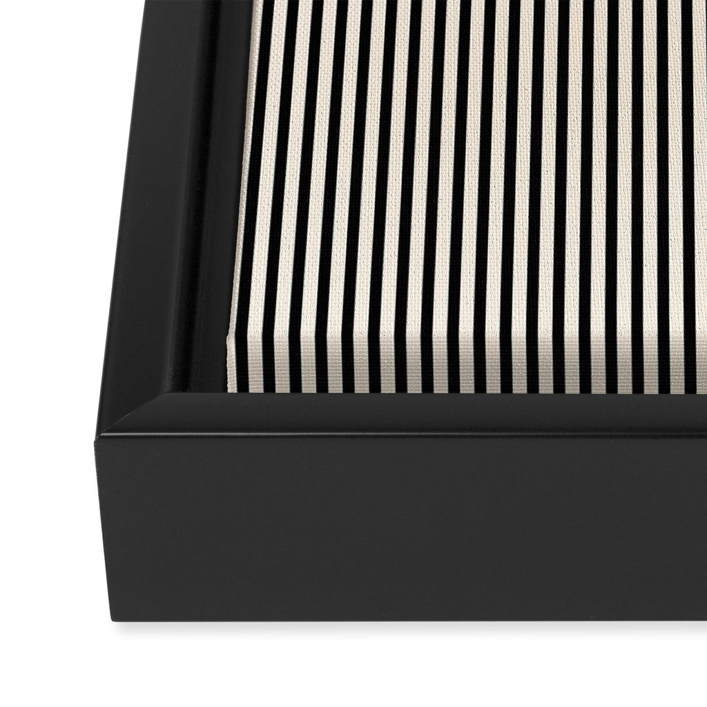 Ultra Fine Stripes Vertical Minimalist Pattern in Black and Almond Cream Framed Canvas Print Gallery Image 3