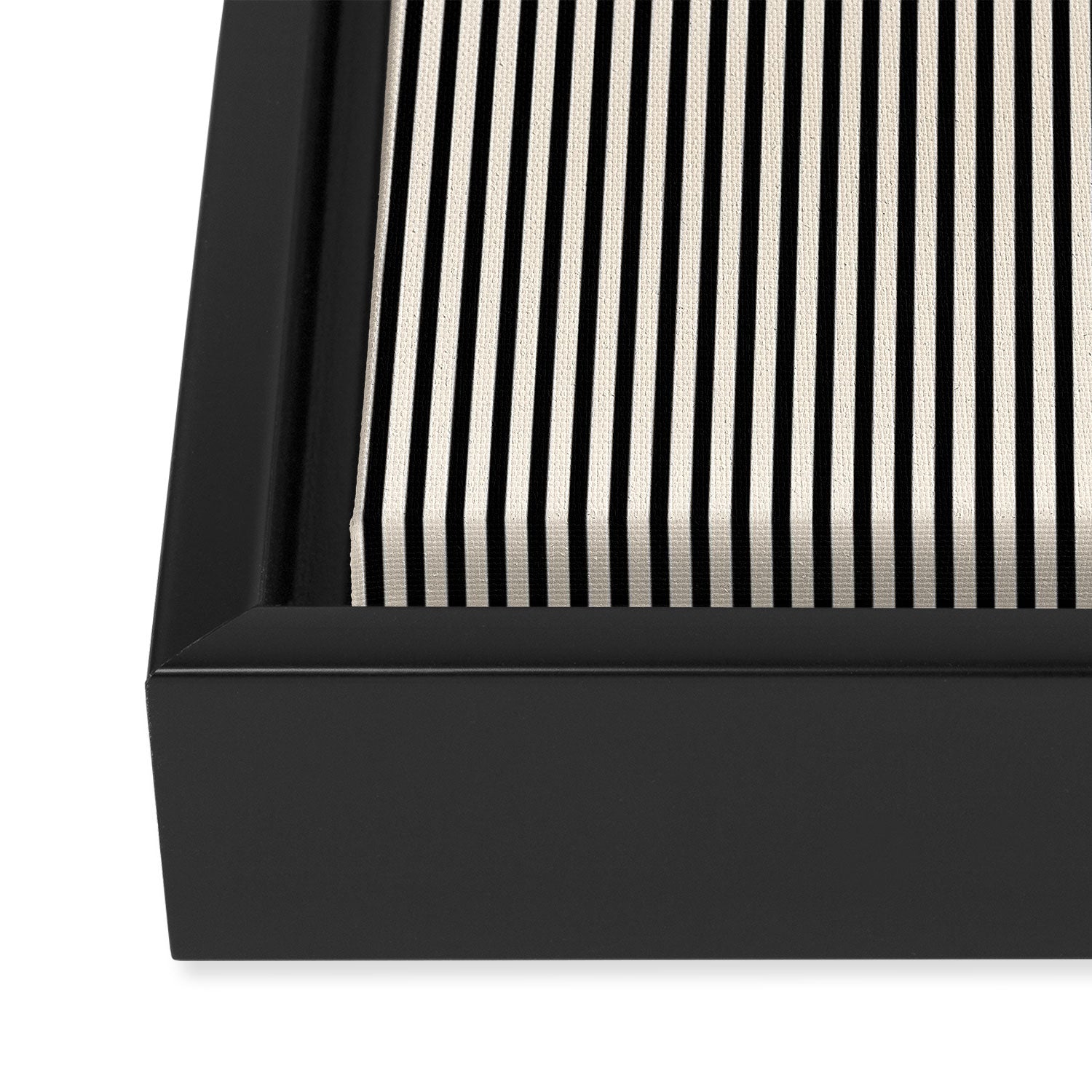 Ultra Fine Stripes Vertical Minimalist Pattern in Black and Almond Cream Framed Canvas Print Gallery Image 3