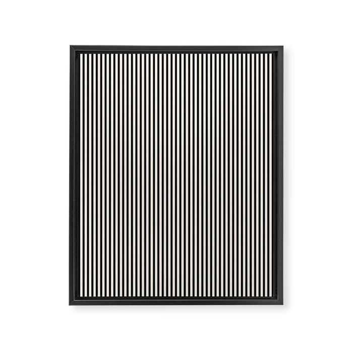 Ultra Fine Stripes Vertical Minimalist Pattern in Black and Almond Cream Framed Canvas Print Gallery Image 1