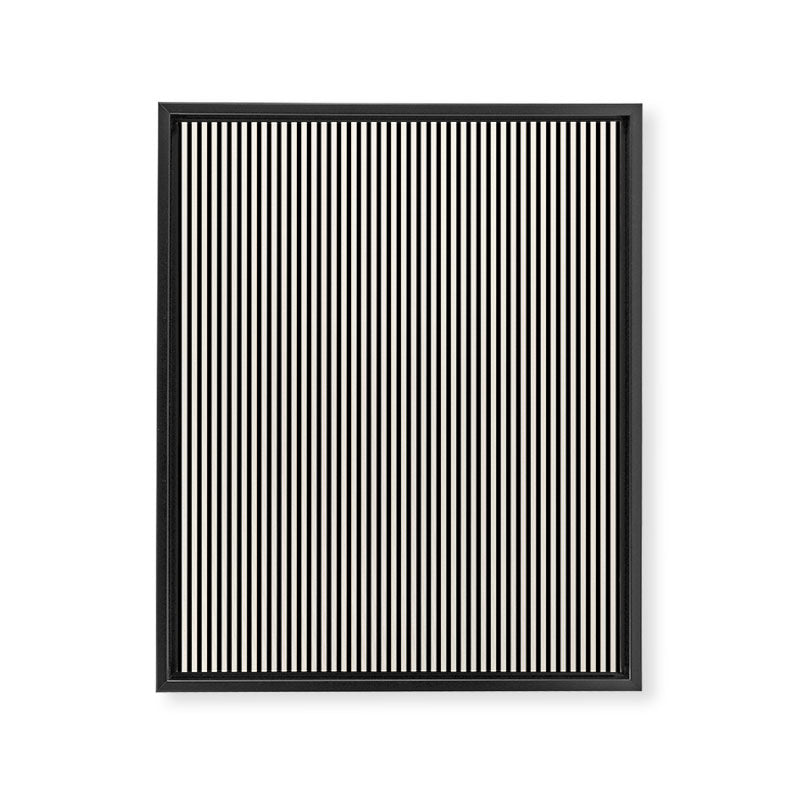 Ultra Fine Stripes Vertical Minimalist Pattern in Black and Almond Cream Framed Canvas Print Gallery Image 6