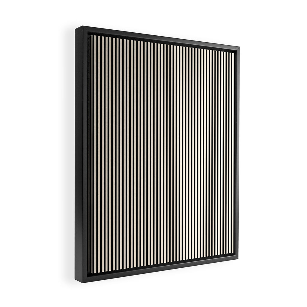 Ultra Fine Stripes Vertical Minimalist Pattern in Black and Almond Cream Framed Canvas Print Gallery Image 2