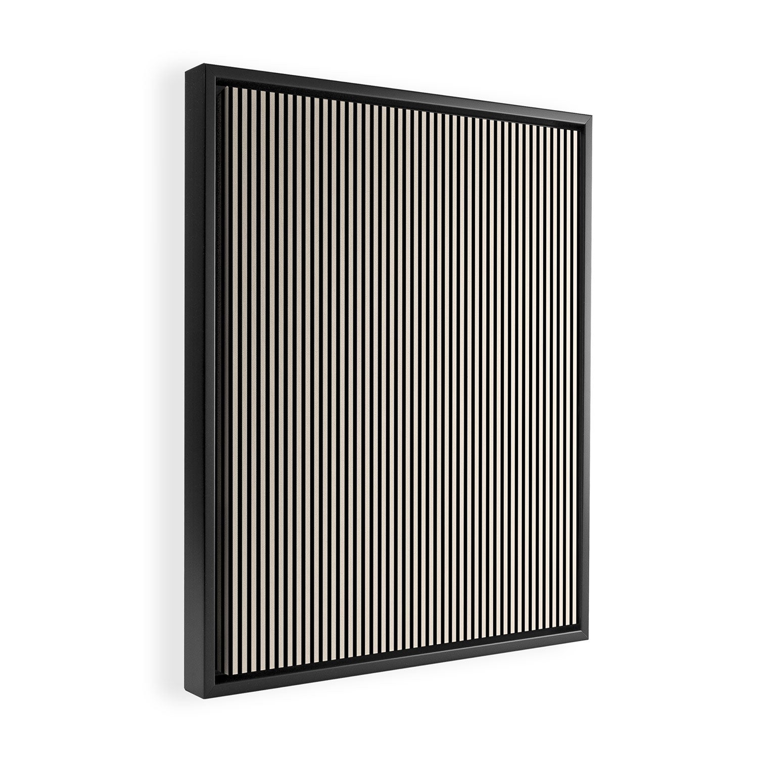 Ultra Fine Stripes Vertical Minimalist Pattern in Black and Almond Cream Framed Canvas Print Gallery Image 2