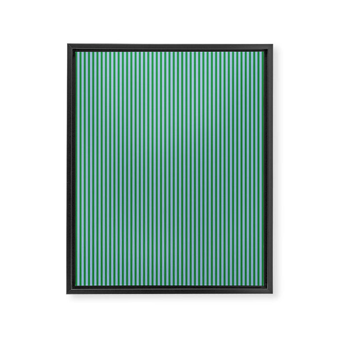 Ultra Fine Stripes Vertical Minimalist Pattern in Contemporary Green and Light Blue Framed Canvas Print Gallery Image 1