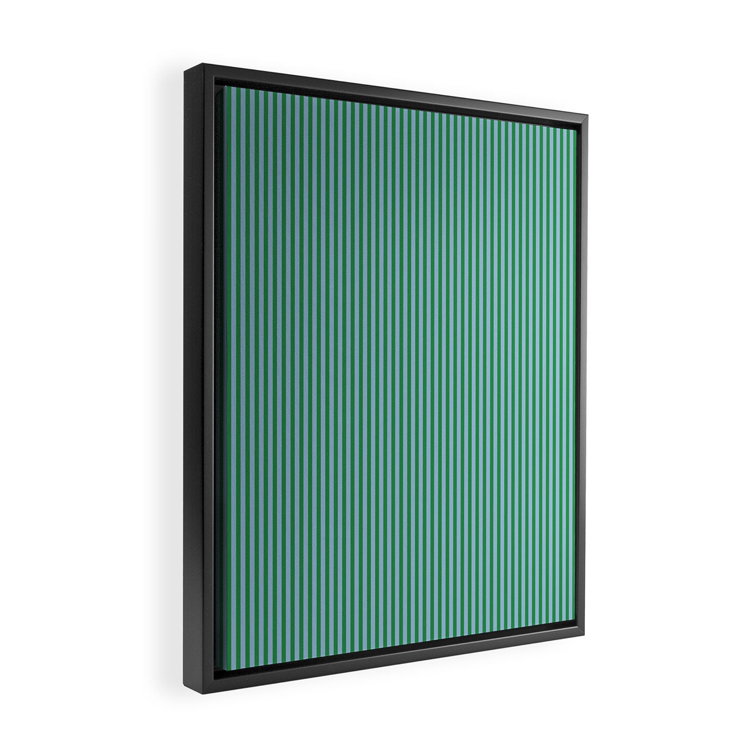 Ultra Fine Stripes Vertical Minimalist Pattern in Contemporary Green and Light Blue Framed Canvas Print Gallery Image 2