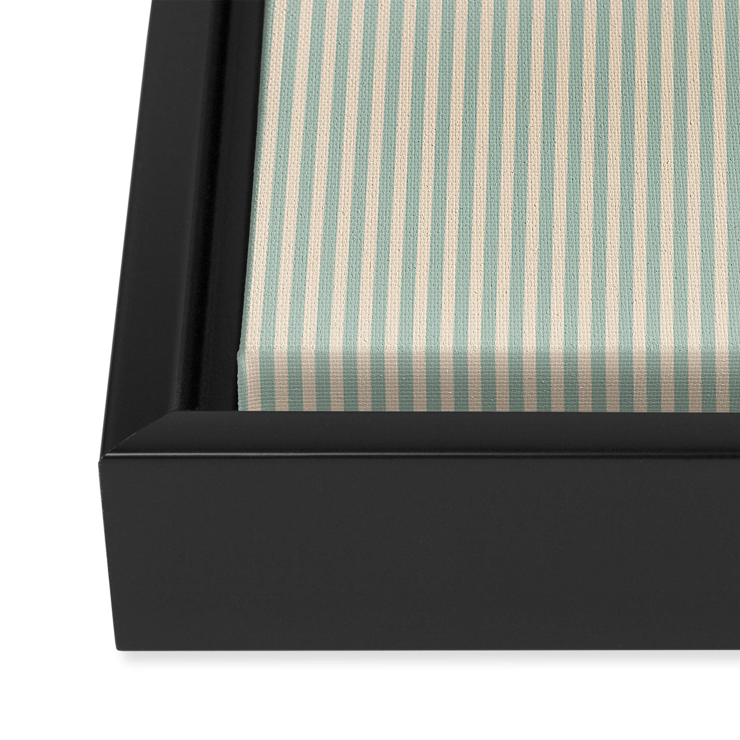 Ultra Fine Stripes Vertical Minimalist Pattern in Light Celadon Blue Green and Cream Framed Canvas Print Gallery Image 3
