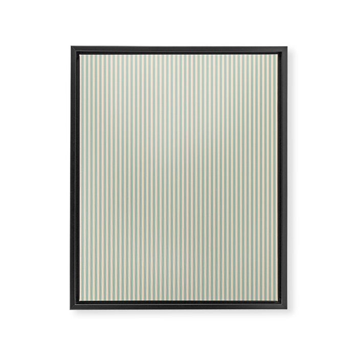 Ultra Fine Stripes Vertical Minimalist Pattern in Light Celadon Blue Green and Cream Framed Canvas Print Gallery Image 1