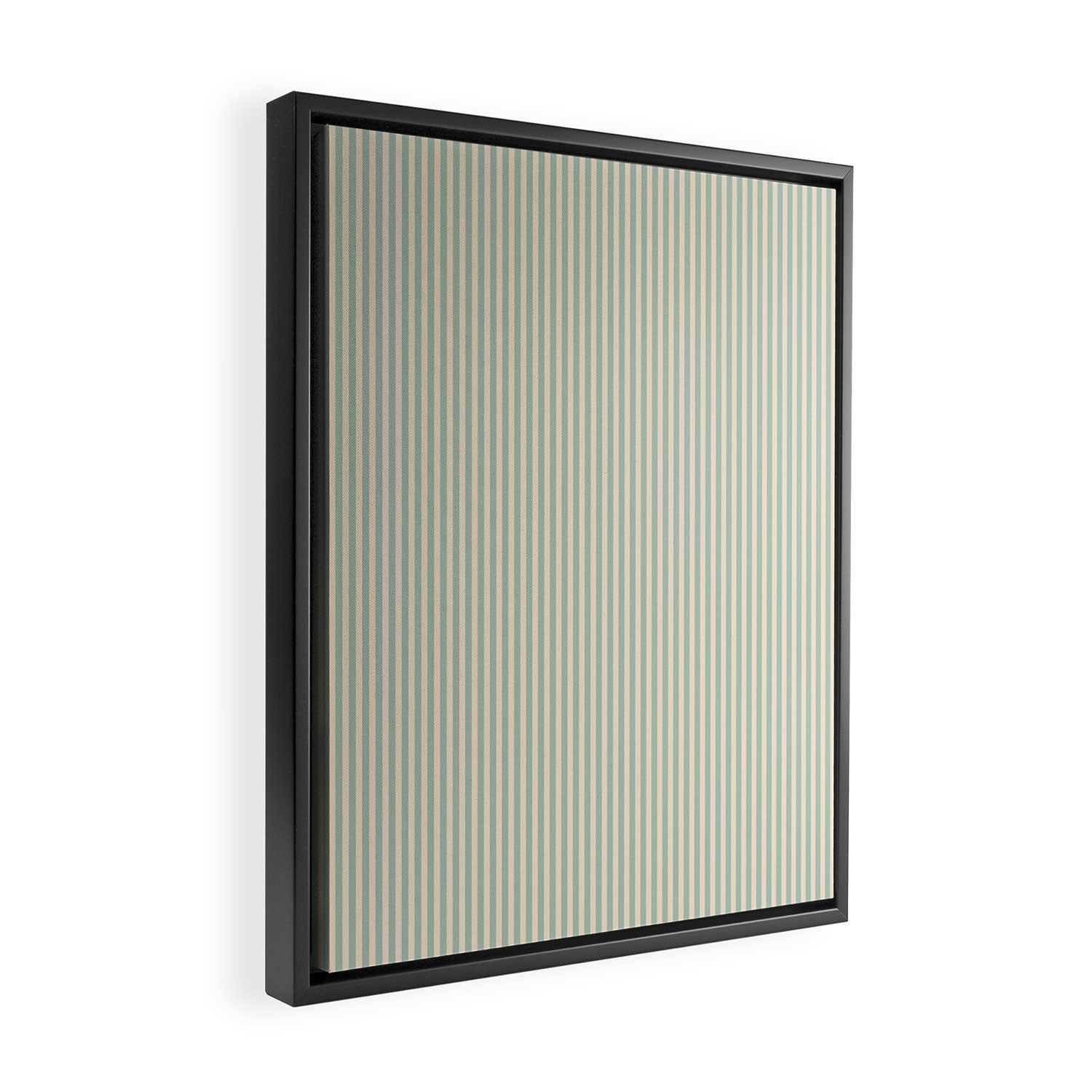 Ultra Fine Stripes Vertical Minimalist Pattern in Light Celadon Blue Green and Cream Framed Canvas Print Gallery Image 2