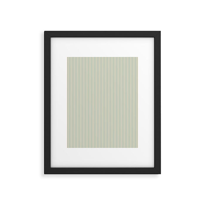 Ultra Fine Stripes Vertical Minimalist Pattern in Light Celadon Blue Green and Cream Framed Art Print Gallery Image 1