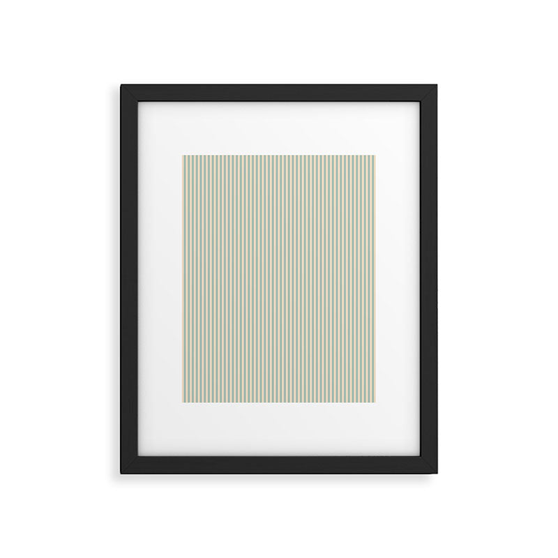 Ultra Fine Stripes Vertical Minimalist Pattern in Light Celadon Blue Green and Cream Framed Art Print Gallery Image 5