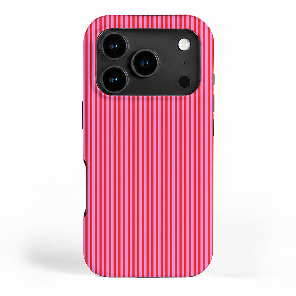 Ultra Fine Stripes Vertical Pattern in Preppy Pink and Red iPhone Case Gallery Image 1