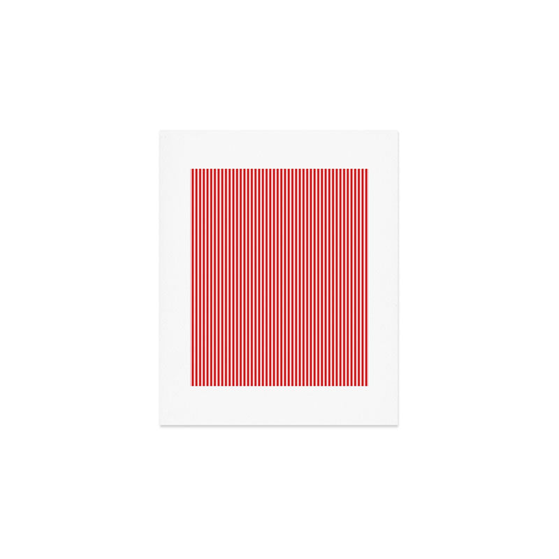 Ultra Fine Stripes Vertical Pattern in Retro Christmas Red and Pink Art Print Gallery Image 1