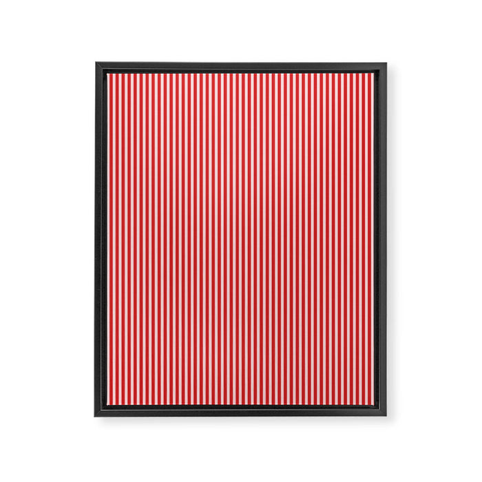 Ultra Fine Stripes Vertical Pattern in Retro Christmas Red and Pink Framed Canvas Print Gallery Image 1