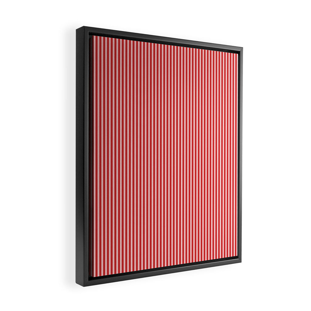 Ultra Fine Stripes Vertical Pattern in Retro Christmas Red and Pink Framed Canvas Print Gallery Image 2
