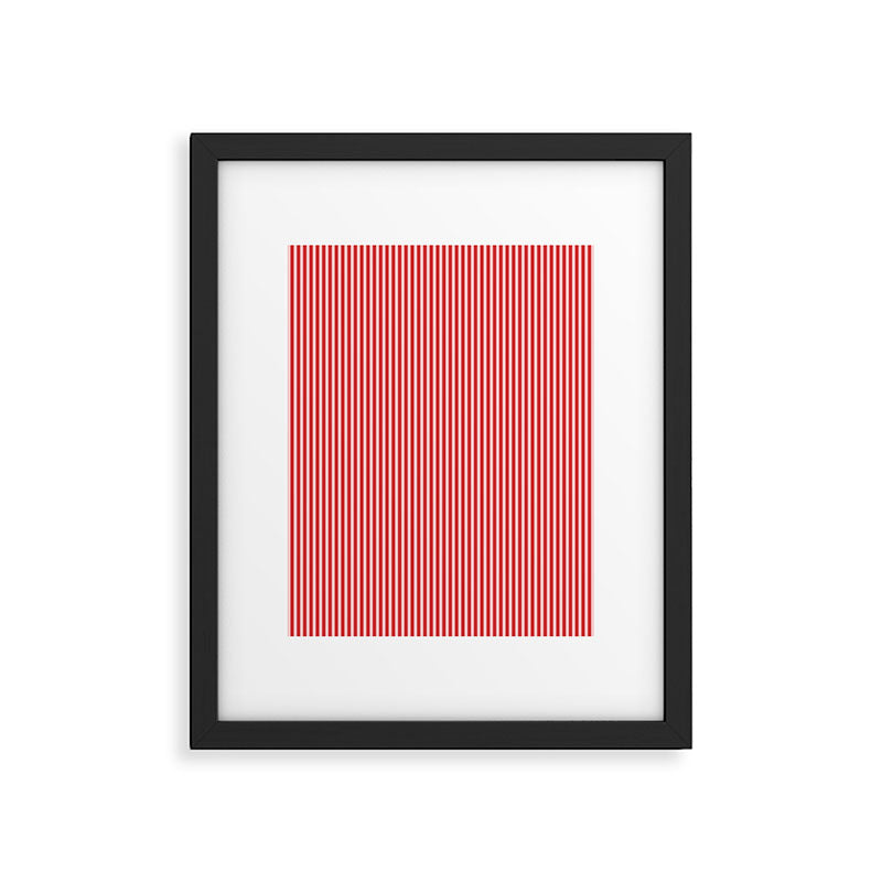 Ultra Fine Stripes Vertical Pattern in Retro Christmas Red and Pink Framed Art Print Gallery Image 5