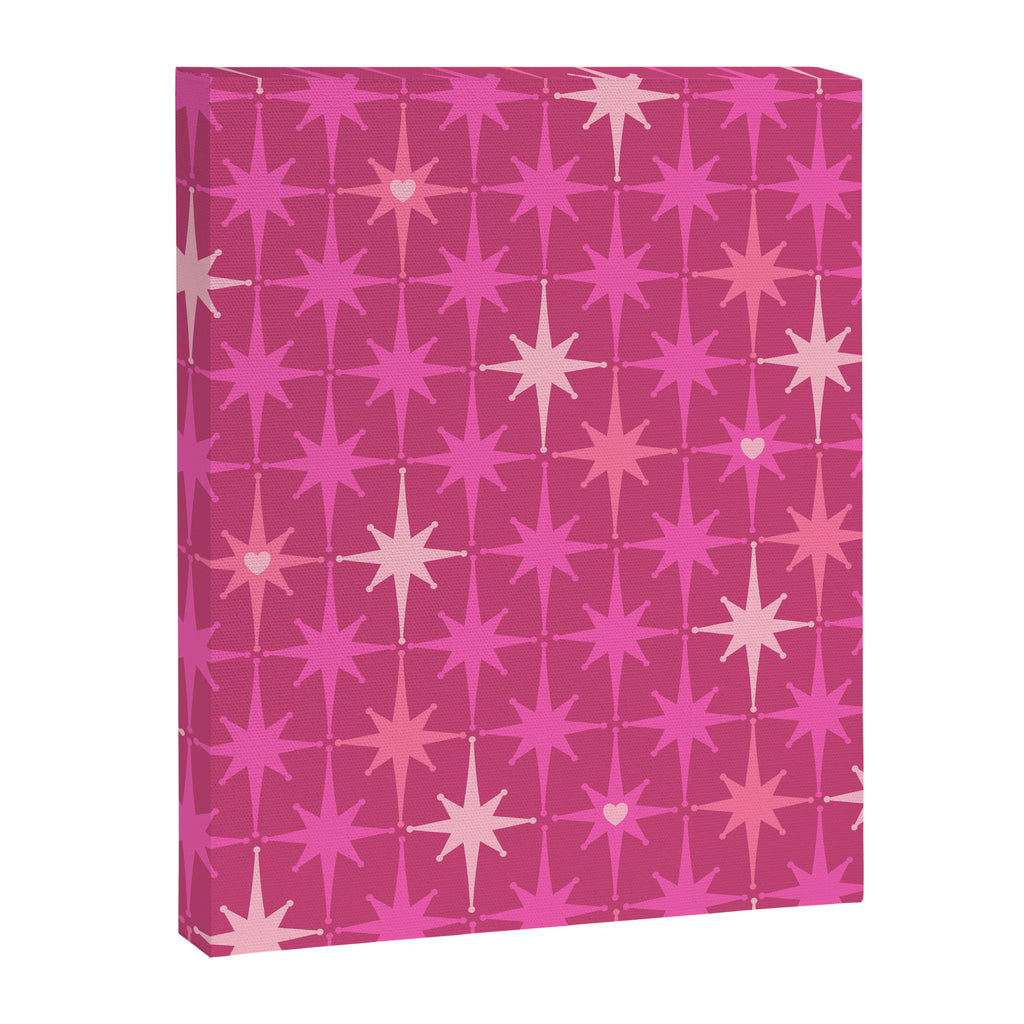 Valentine Hearts and Stars Hot Pink Mid Century Modern Atomic Age Starburst Pattern Canvas Print Gallery Image 6